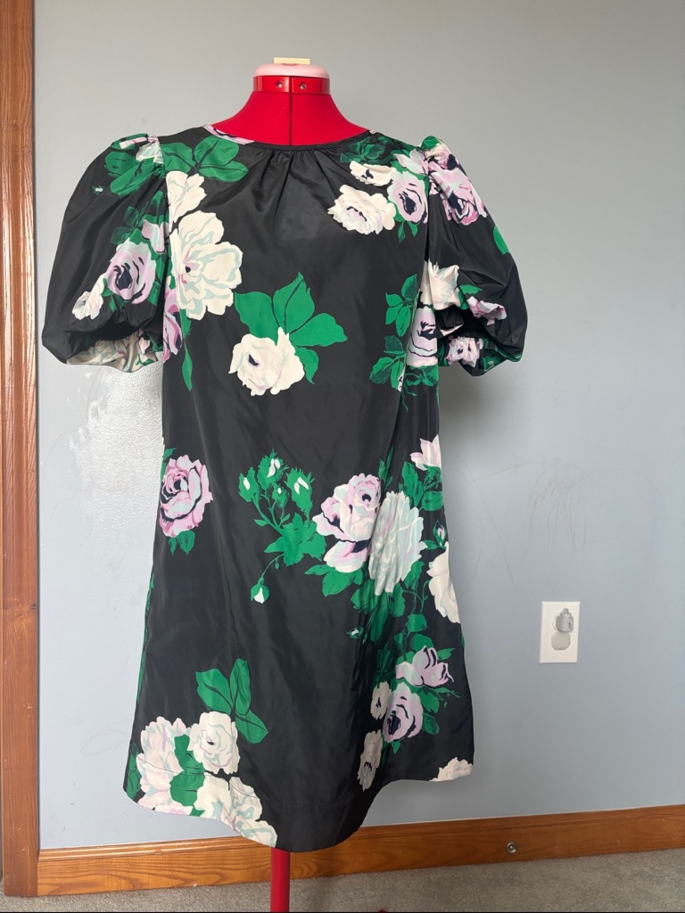 Vineyard Vines Black Mini Dress with Green & White Floral Print